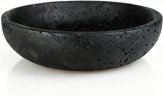 Black Travertine Bowl, 7.8" Luxurious Natural Stone Centerpiece Bowl for Modern Home Decor, Handmade Fruit Bowl, Jewelry Dish, Sophisticated Tabletop Sculpture