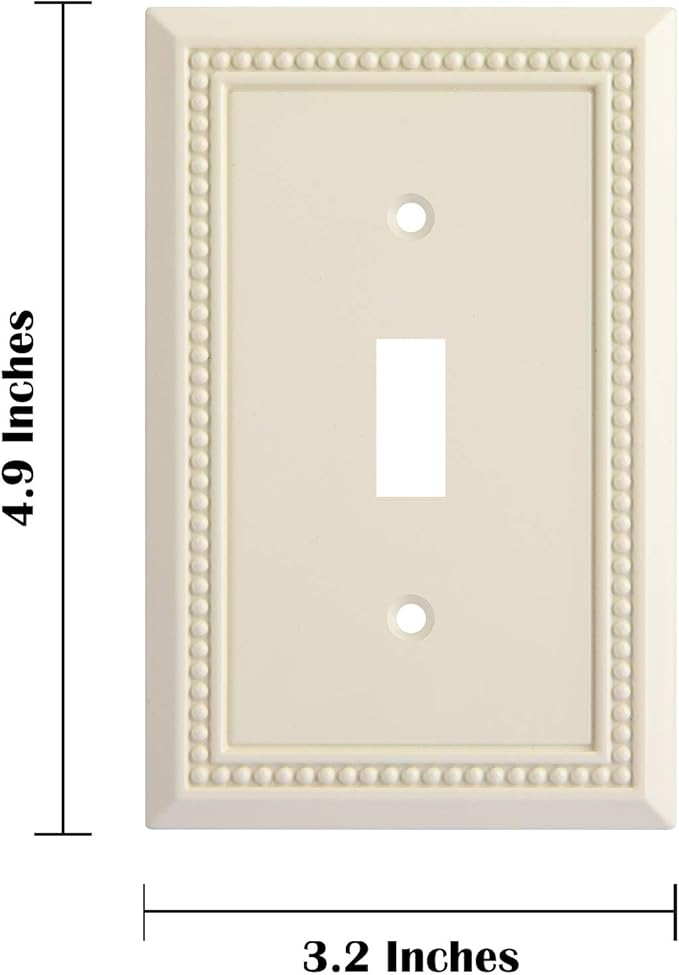 Henne Bery Sunken Pearls Heavy Duty Decorative Wall Plate Switch Plate Outlet Cover, Durable Solid Zinc Alloy (Single Toggle 2PK, Light Almond)