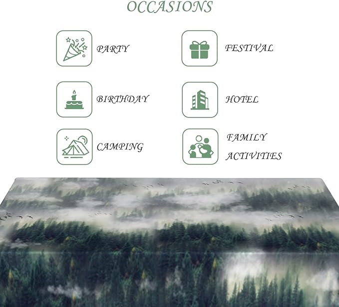 70x140 Inch Nature Rectangular Tablecloth Bird Fog Pine Tree Dreamland Table Cloth Waterproof Durable Table Cover for Holiday Picnic Outdoor BBQ Decor