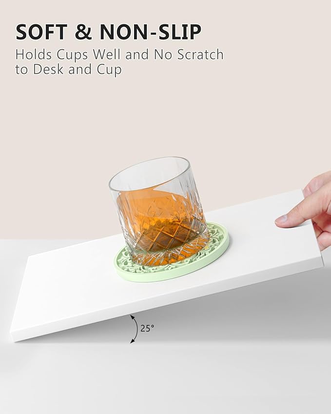 Drink Coasters, Coasters Set of 6 for Cup with Holder, Non-Slip Silicone Cup Mats for Hot and Cold Drinks, Cute Absorbent Coffee Bar Accessories Table Decor, Tender Green