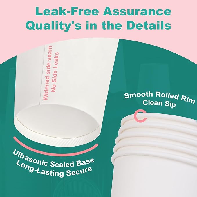 8 oz 1000 Pack Disposable Coffee Cups, Bulk White Disposable Paper Cups, Coffee Cups for Hot Tea, Chocolate and Cold Drinks