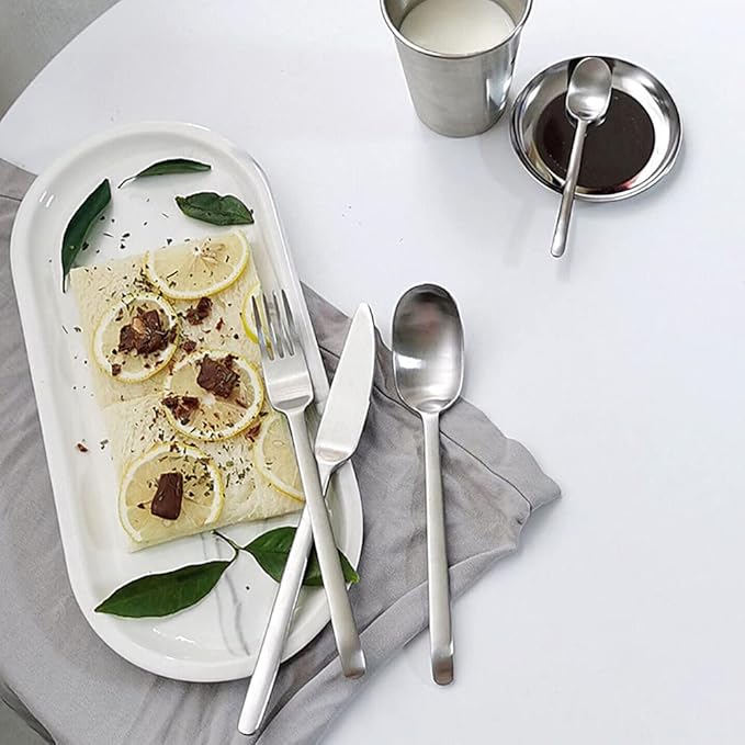 Matte Silverware Set for 8 Stainless Steel Flatware Set Light Luxury Vintage Style 32 Piece Cutlery Tableware Utensils Set Include Knives Forks and Spoons for Home Kitchen Restaurant Christmas