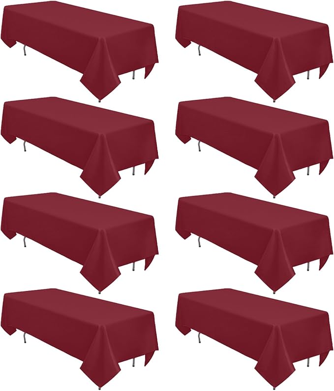 8 Pack Burgundy Tablecloth 60 x 102 Inch Rectangular Valentine’s Day Table Cloth for 6 Foot Rectangle Tables, Wrinkle Resistant Washable Fabric Table Covers for Wedding Party Banquet Buffet