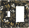 Light Switch Cover Black/Gold Boho Botanical Floral Rustic Flowers 2 Gang Toggle Rocker Combo Socket Cover Wall Plates Decorative Switch Plates and Outlet Covers for Bathroom Kitchen Decor