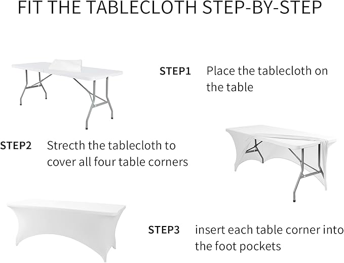 Fokitut 6 Pack Spandex Table Cover for 6FT Table Universal Fitted Stretch Tablecloth for Party, Banquet, Wedding and Events-White