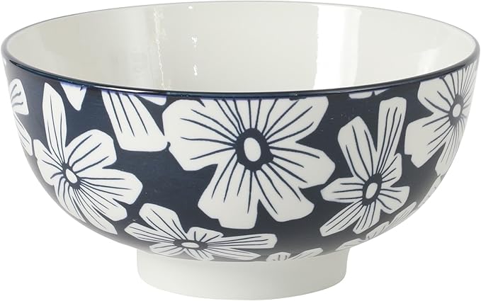 Gibson Home Castle Way 4-Piece Serving Bowl Set, 8 Inch Round Stoneware Bowls, Blue & White Assorted Pattern, Decorative Everyday Use