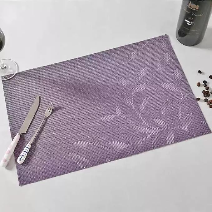 Leaf Placemats Set of 4 Non-Slip Heat-Resistant Vinyl Washable Place Mats for Kitchen Table Indoor Outdoor Durable (18"x12", Purple)
