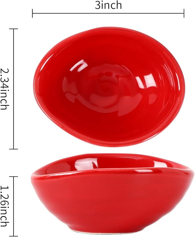 vicrays Ceramic Dipping Sauce Bowls – Small Charcuterie Dip Cups Cooking Prep Condiment Oil Dish Mini Tapas Plates for Soy Sushi Salsas Wasabi Appetizer Dessert - Set of 6 Red