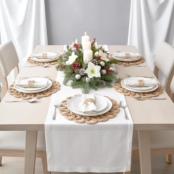 13.8" Corn Husk Woven Round Placemats Set of 8 - Wicker Boho Farmhouse Placemats - Rattan Table Mats Like Water Hyacinth for Dining Table, Wedding, Home