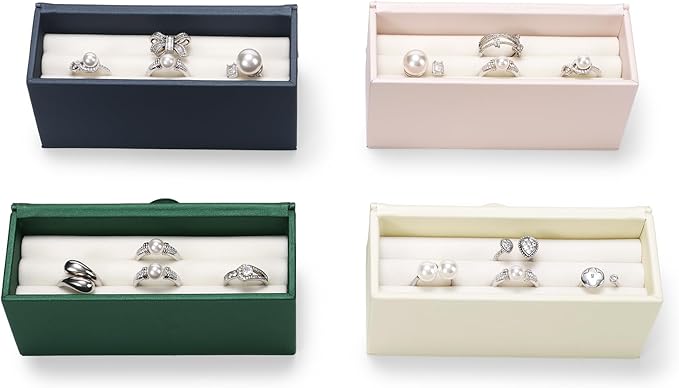 Oirlv Travel Rings Organizer Case, Premium Leather & Soft Velvet Portable Ring Storage Box, Secure Compact Jewelry Holder for Multi-Ring Travel Organization & Daily Use(Gray)