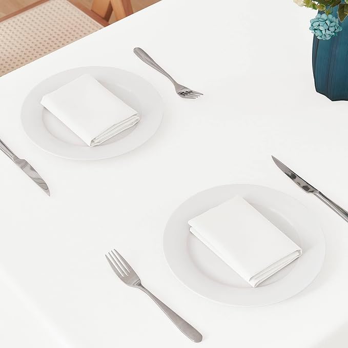 2 Pack Rectangle Tablecloth, 60x120 inch, Water Resistant Wrinkle Free Linen Textured Table Cloth Washable, Decorative Fabric Table Cover for Dining, Party and Camping, White