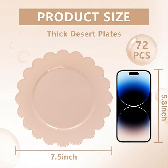 SUT 72-Count Pink Plastic Plates Disposable 7.5 Inch - Scalloped Edge Dessert Plates for Valentine’s Day, Parties, Birthdays, Weddings | Lightweight & Durable Disposable Dinnerware (72 Pack)