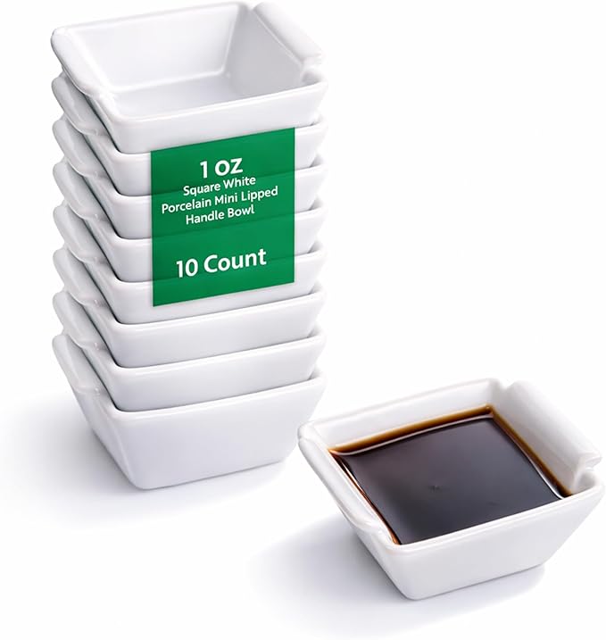 Restaurantware 1 Ounce Soy Sauce Dishes 10 Lipped Dipping Bowls - Built-In Handles Stain-Resistant White Porcelain Mini Bowls Dishwasher-Safe For Appetizers And Condiments
