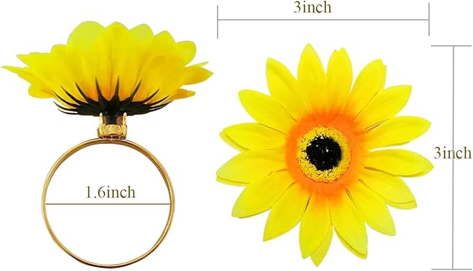 Flower Napkin Rings Set of 6, Handmade Sunflower Napkin Ring Holders, Plant Napkin Holders, Floral Serviette Buckles for Valentine, Weddings, Thanksgiving, Parties Table Settings Decor
