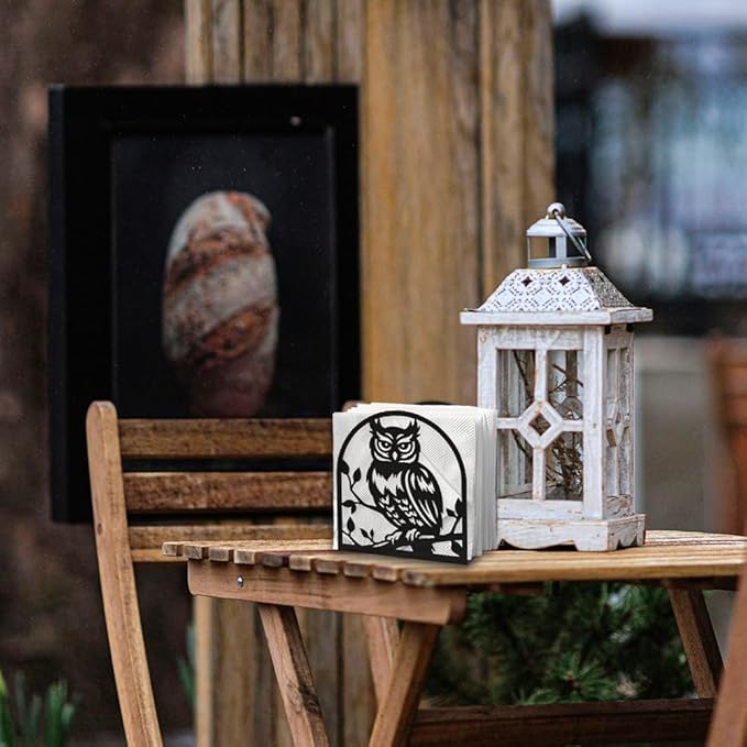 Owl Decorative Black Metal Napkin Holder for Table, 4.9" x 5.3" x 2" Animal Owl On The Branch Standing Napkin Holder for Home Kitchen Restaurant Picnic Party Coffee Bar Dining Room