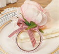 Pearl Napkin Rings Set of 6,Rustic Rose Napkin Rings Flower Dinner Napkin Holder for Table Decoration (21#Peach Pink)