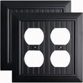Beadboard Outlet Covers Wall Plates, Bamboo Fiber Light Switch Covers, Natural Material Electric Receptacle Decorative Switch Plate Outlet Cover Matte Black (2 Gang Duplex 2 Pack)