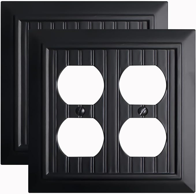 Beadboard Outlet Covers Wall Plates, Bamboo Fiber Light Switch Covers, Natural Material Electric Receptacle Decorative Switch Plate Outlet Cover Matte Black (2 Gang Duplex 2 Pack)