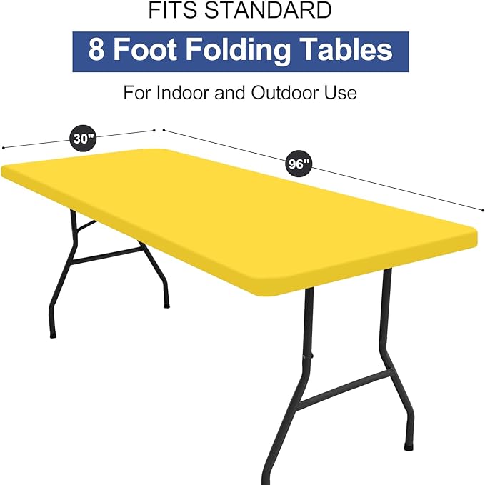 homing 2 Pack Rectangle Table Cloth, Elastic Fitted Fabric Tablecloth Fits for 8 Foot Folding Tables, Washable Table Cover for Picnic, Camping, Indoor & Outdoor (Yellow, 30" x 96")