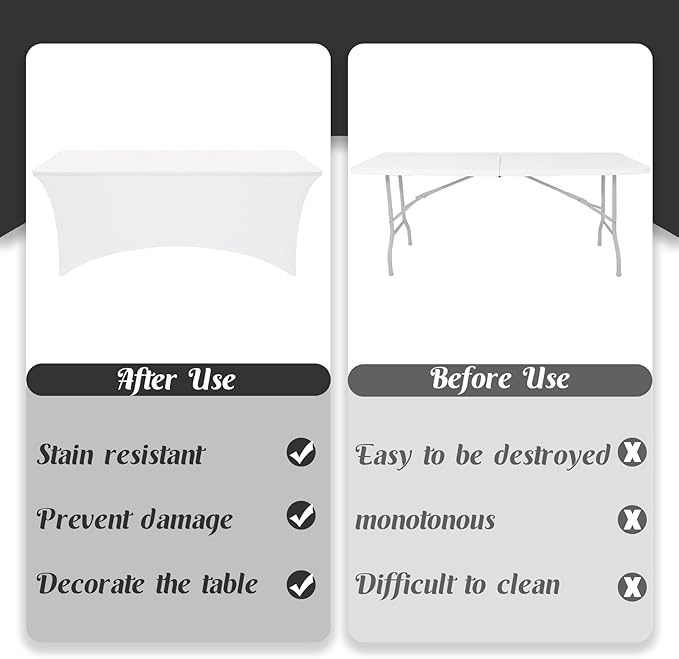 HAISIWLKJ 6 Pack Table Cloth 8ft White Tablecloths for Rectangle Folding Table Spandex Fitted Stretch Cover Wrinkle Resistant Washable Protector for Party, Wedding, Banquet, Festival.