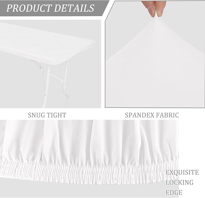 4 Pack Spandex Table Top Cap Cover Stretch Fitted Washable Elastic Rectangle Tablecloth for 8 FT Folding Tables for Indoor Outdoor Party (96 x 30 Inches, White)
