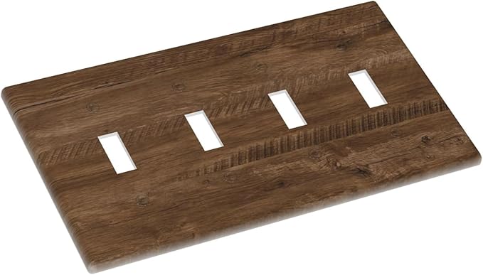 Light Switch Cover Brown Rustic Wood Grain Farmhouse 4 Gang Switch Plate Quad Toggle Wall Plates Decorative Switchplate Electrical Outlet Cover for Cabin Bedroom Decor