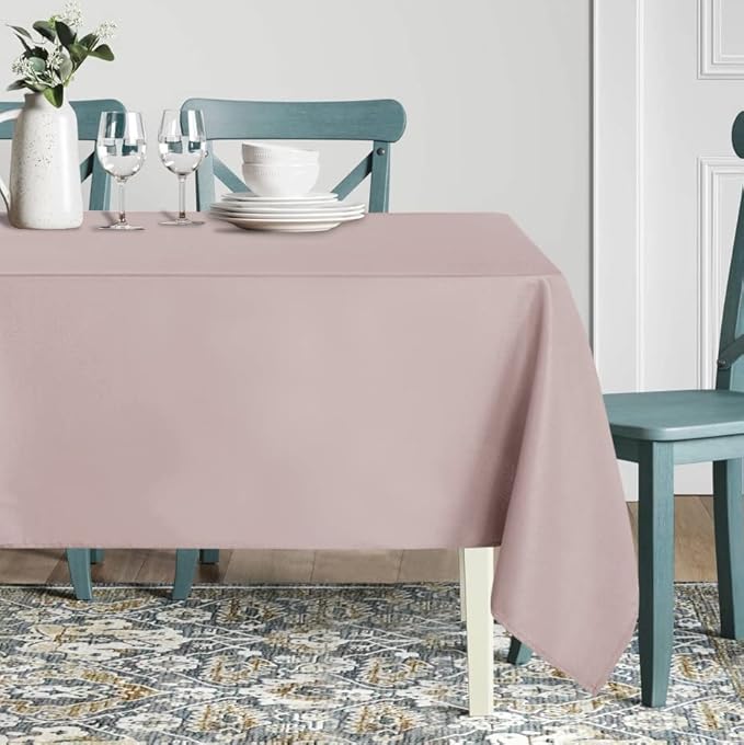 sancua Rectangle Tablecloth - 60 x 102 Inch - Stain and Wrinkle Resistant Washable Polyester Table Cloth, Decorative Fabric Table Cover for Dining Tables, Buffet Parties and Camping, Blush