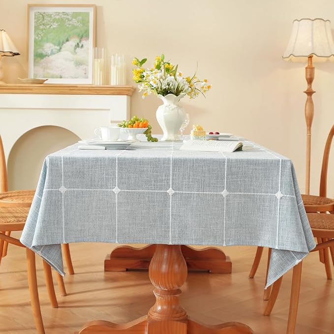 Zobesta Blue Table Cloth Rectangle Table 98 x 53 Inch, Cotton Blue Linen Gingham Tablecloth Rectangle, Heavy Weight Washable Boho Tablecloth for Outdoor, Party, Holiday, Picnic, Dining