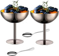 Ice Cream Bowls Stainless Steel Dessert Cups with Spoons Reusable Footed Sundae Cups Ice Cream Cups for Dessert, Frozen Yogurt, Gelato, Birthday Party Decorations (2, Black)