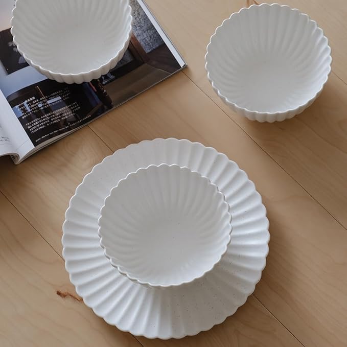 WENSHUO Daisy Plates Set of 6 (Nacre White, 9 Inch)