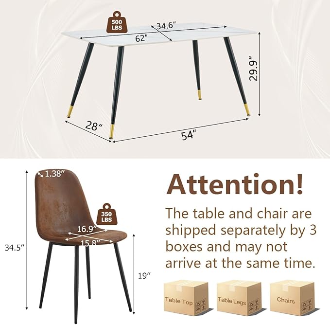 Table and Chairs Set of 4, Dining Room Table Set for 4, Sintered Stone Kitchen Table Top and Modern Chairs Set of 4 for Kitchen Dining Room