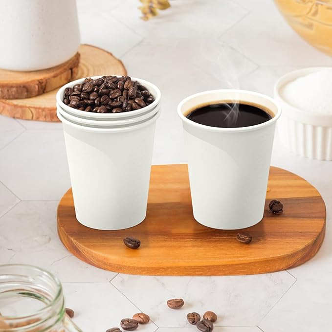 100 Count 8 oz Coffee Cups, Leak-Free Food Safe Paper Cups 8 oz, Disposable 8oz White Paper Cups for Cold and Hot Drinks