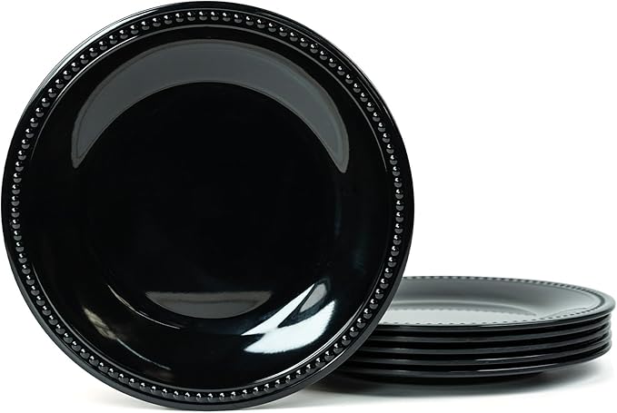 Melamine Beaded Appetizer/Salad/Dessert/Side Plates, Black, Set of 6, 8.5 inch, Platter, Serving Dishes, Kid-Friendly, Chip and Break-Resistant, Durable, for Indoor and Outdoor, Dishwasher Safe