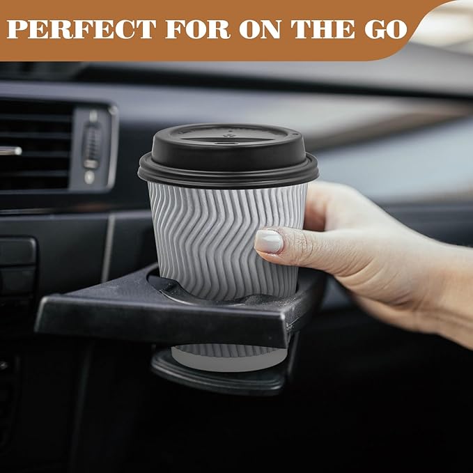 Ginkgo 100 Pack To Go Paper Coffee Cups With Lids, 12 oz Disposable Double-Walled Ripple Insulated Hot Cups for Hot Drinks, Lattes, Travel Cups, Medium, Gray