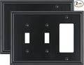 2-Pack Combo Double Toggle/Single Decorator Outlet Cover Plate, Zinc Alloy Decorative Black 4 Gang Switch Plates for Electrical Outlets, Receptacle, GFCI Outlet, Dimmer Switch