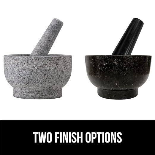 GORILLA GRIP Heavy Duty Mortar and Pestle Set with Slip Resistant Base, 2 Cup, 100% Granite Stone Molcajete Guacamole Bowl, Grind Seeds, Spices, Crush Garlic, Kitchen Muddler for Fresh Herbs, Black