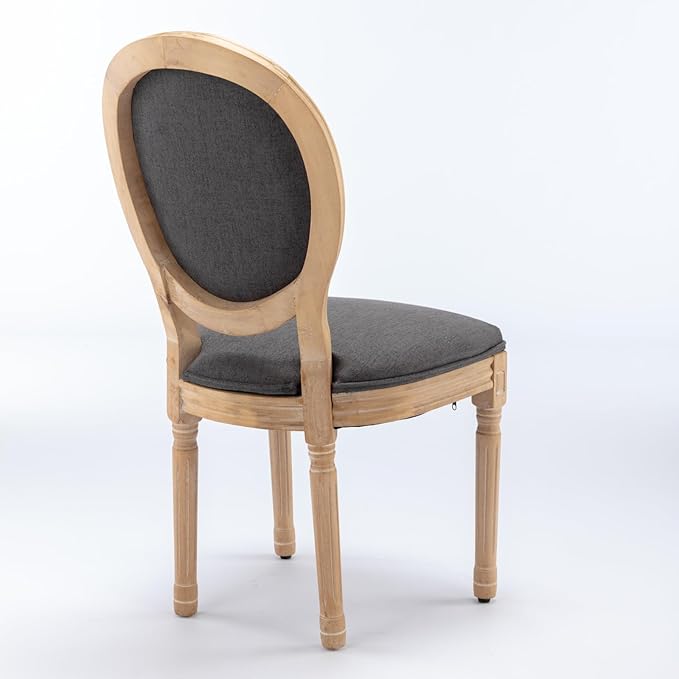 Ball & Cast French Vintage Upholstered Dining Chairs Set of 2, Farmhouse Antique Painting Wooden Kitchen Side-Chairs with Carved Solid Wood Frame, 2-Piece Curved Backrest Louis Chair, Linen Gray