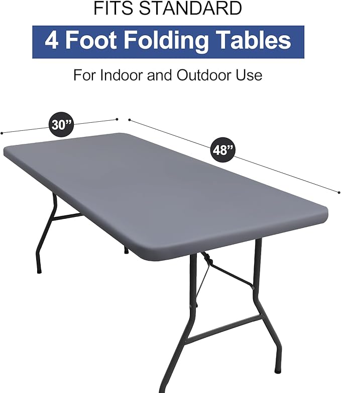 homing 2 Pack Rectangle Table Cloth, Elastic Fitted Fabric Tablecloth Fits for 4 Foot Folding Tables, Washable Table Cover for Picnic, Camping, Indoor & Outdoor (Grey, 30" x 48")