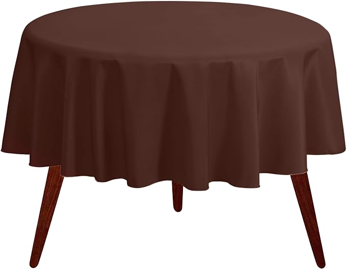 Gee Di Moda Round Tablecloth - 70 Inch Chocolate Round Table Cloth for 24 to 48 Inch Round Tables - Heavy Duty Washable Fabric - for Buffet Table, Holiday Party, Dinner, Wedding & Baby Shower