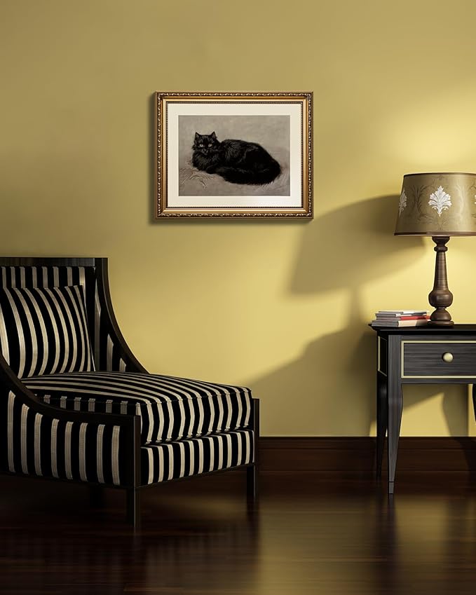 InSimSea Gold Picture Framed Wall Art, Living Room Vintage Black Cat Bathroom Wall Decor, Animal Canvas Print Art, Classical Home Farmhouse Decor, Antique Paintings with Frame 13x16inch