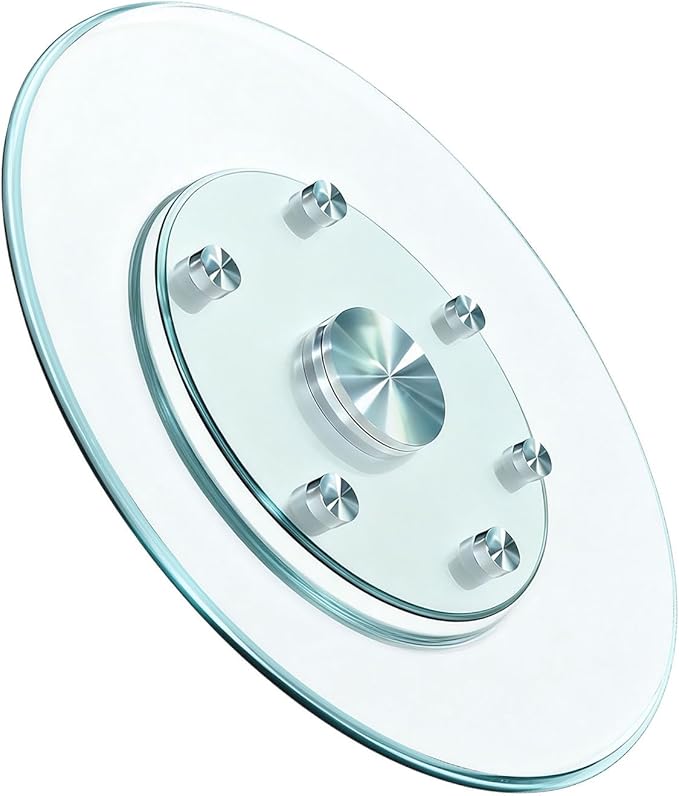 32" Glass Lazy Susan for Dining Table, Glass Turntable Table Centerpiece with 6 Rotating Wheels, 360° Smooth and Silent Spin Tabletop Rotating Tray, for Family Gatherings, Banquets, Weddings, 82 cm