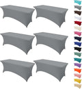 6Pack 8FT Table Cloth for Rectangular Fitted Events Stretch Grey Table Covers Washable Spandex Tablecloth Protector for Party, Wedding, Cocktail, Banquet, Festival