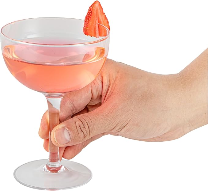Restaurantware Coupe Cocktail Glasses 6 Count 8 Ounce Lead-Free Stemmed Drinkware Clear Glass Wide Bowl Elegant Design Sturdy Foot