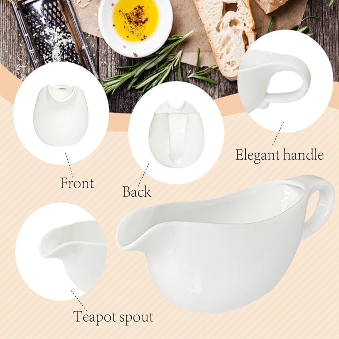 20 OZ Gravy Boat - White Meat Sauce Boat With Spoon - Perfect for Gravy, Sauces and Syrups, Salad Dressings, Creamer, Broth, and More Server
