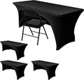 Nasitos 4 Pack 4FT Fitted Table Cloth for Rectangle Tables-Open Back Stretch Black Table Covers, Spandex Table Clothes Washable for Party, Craft Show, Wedding, Festival, Banquet, Vendor Booth