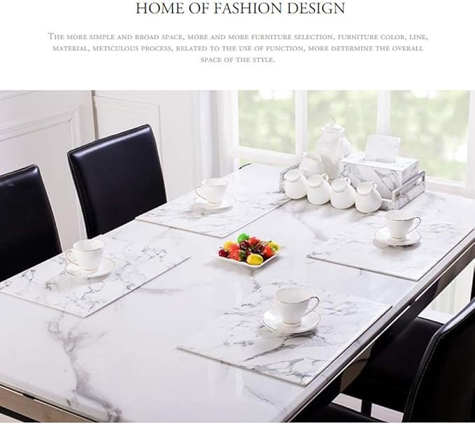 Marble Leather Placemats for Dining Table Waterproof Set of 4 Marble Decor for Kitchen Table Easy to Clean PU Place Mats for Dinning,Office (Marble（Black）)