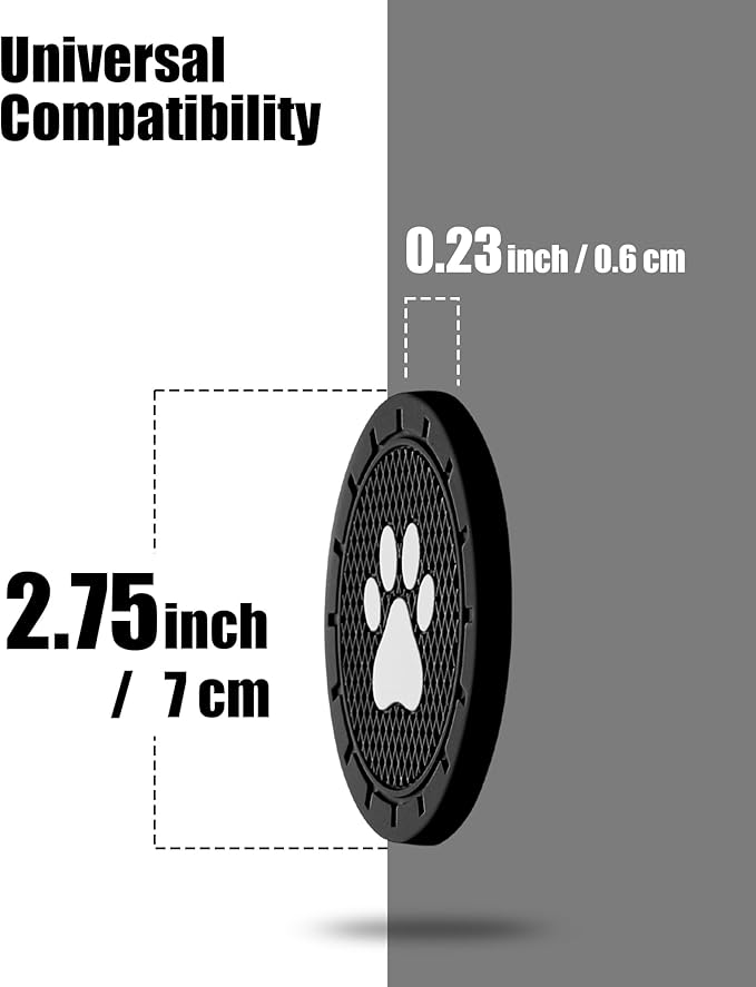 4 Pack Car Cup Coasters, Universal Dog Paw Print Non-Slip Silicone Cup Holder Inserts, Car Interior Accessories, Black