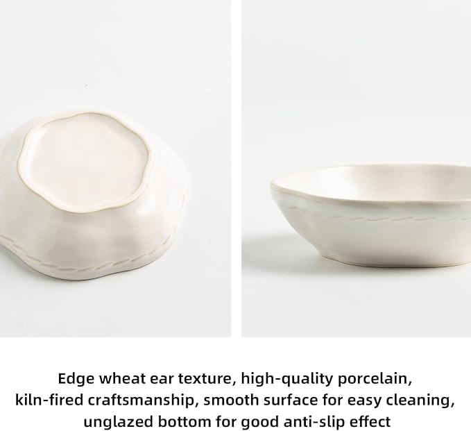 4.4Oz Kiln-Changed Dipping Bowls, 4.3 Inches Ceramic Flower-Shaped Soy Sauce Dishes, Small Appetizer/Side Plates Set of 4 (white)