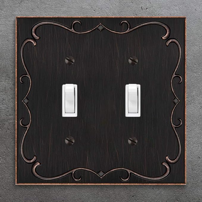 French Cabriole Decorative Wall Plate Switch Plate Outlet Cover (Double Toggle, Aged Bronze)