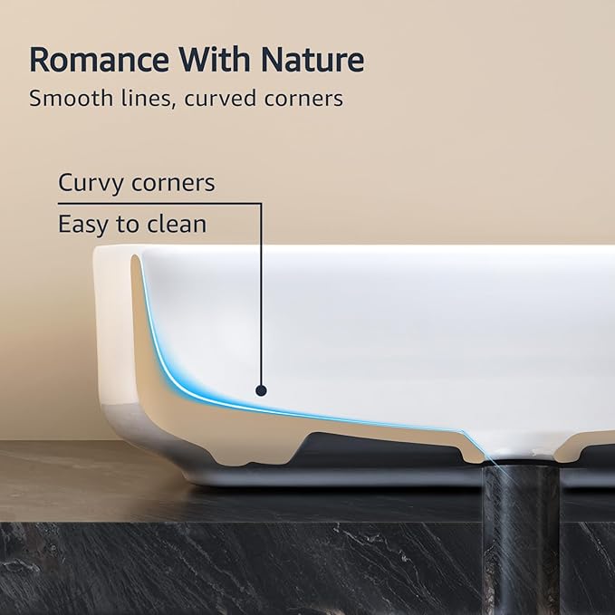 ELLAI Bathroom Vessel Sink Rectangle Above Counter Porcelain Ceramic Top Mount Rectanglar Countertop Sink for Bathroom 19.7"x15.2"x5.4" Glossy White